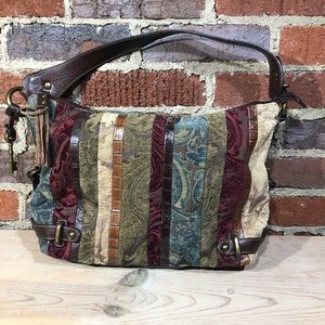 Fossil - Boho Leather and Velvet Striped Bag